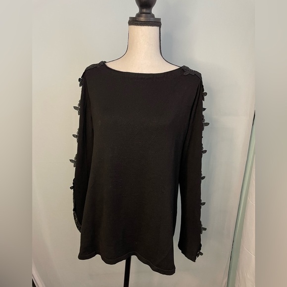 Chelsea & Theodore Long Sleeve Black‎ Blouse with lace sleeves Medium - Picture 1 of 7